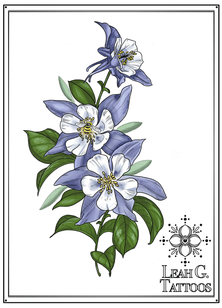 Custom Drawn Columbine Tattoo. Tattooing out of Missoula, Montana at Montana Tattoo Company.