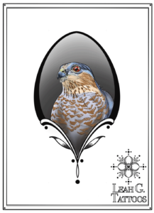 Custom Drawn Falcon Tattoo. Tattooing out of Missoula, Montana at Montana Tattoo Company.